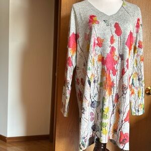 Soft Surroundings floral orange, pink and green/blue V- neck sweater Size 1X